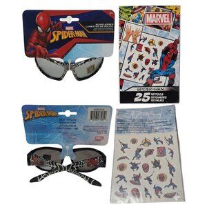 Marvel Spider-Man Boys UV Protection Sunglasses & 25 Temporary Tattoos Set  NEW